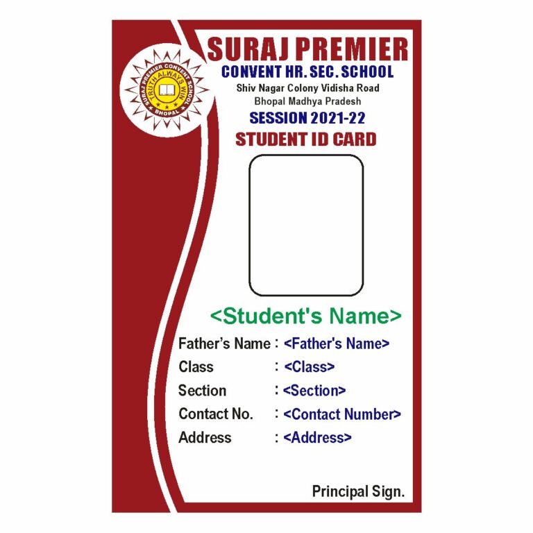 ID Card Format For School Students No. 49 - L S PRINTING PRESS