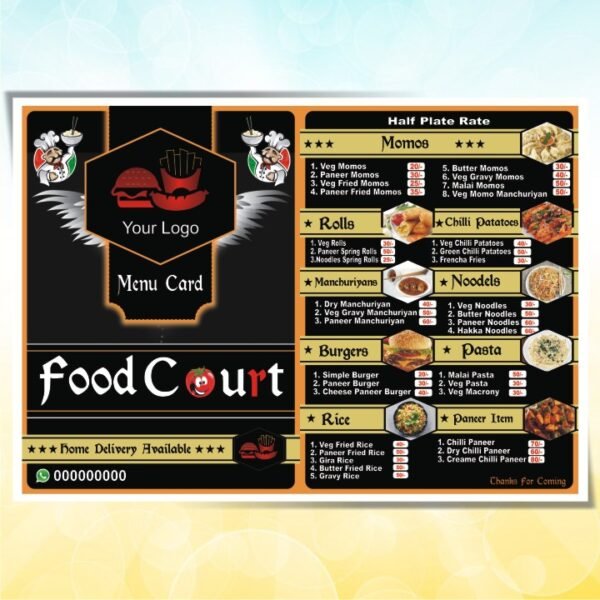 Fast Food Menu Card 2 Page Design Cdr File