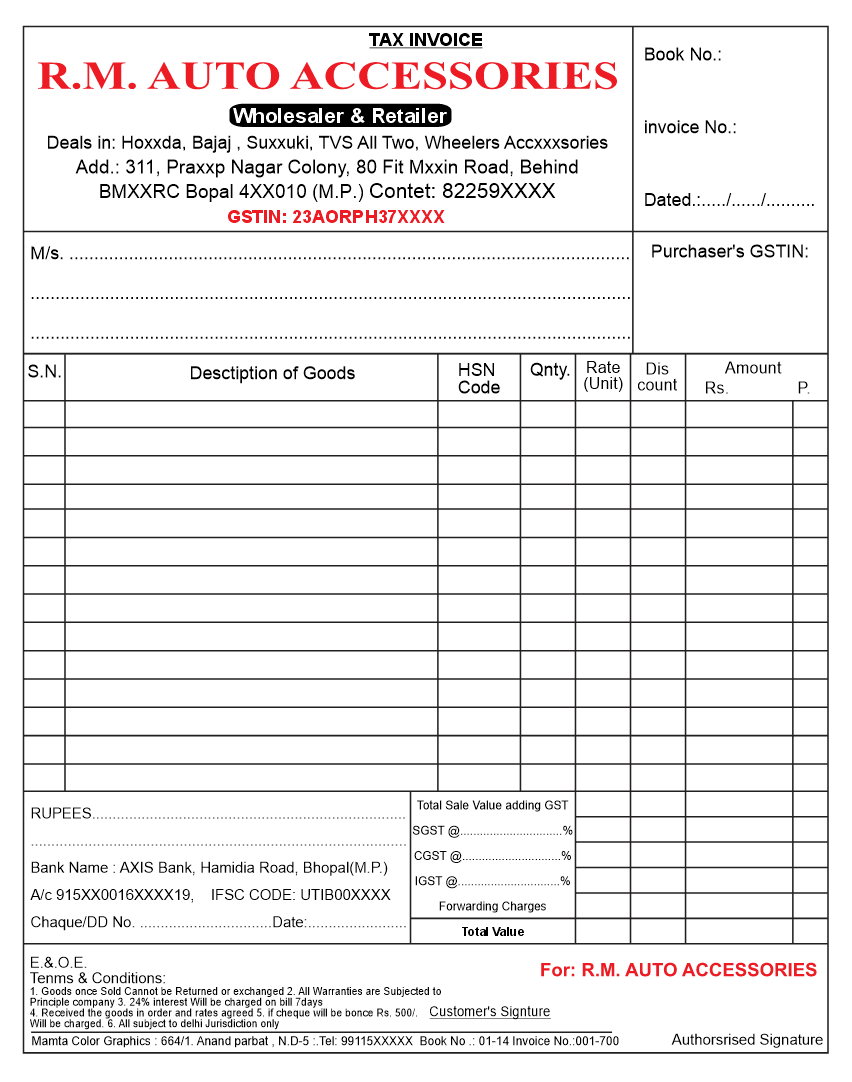 Tax Invoice Cash Memo Design