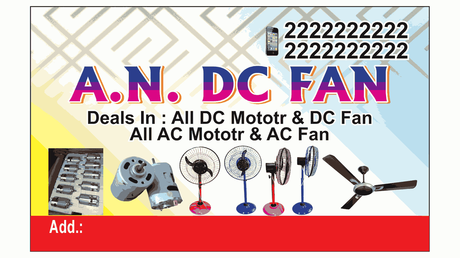 dc & ac fan visiting card business card flex board design