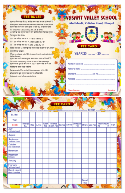fees card design for school