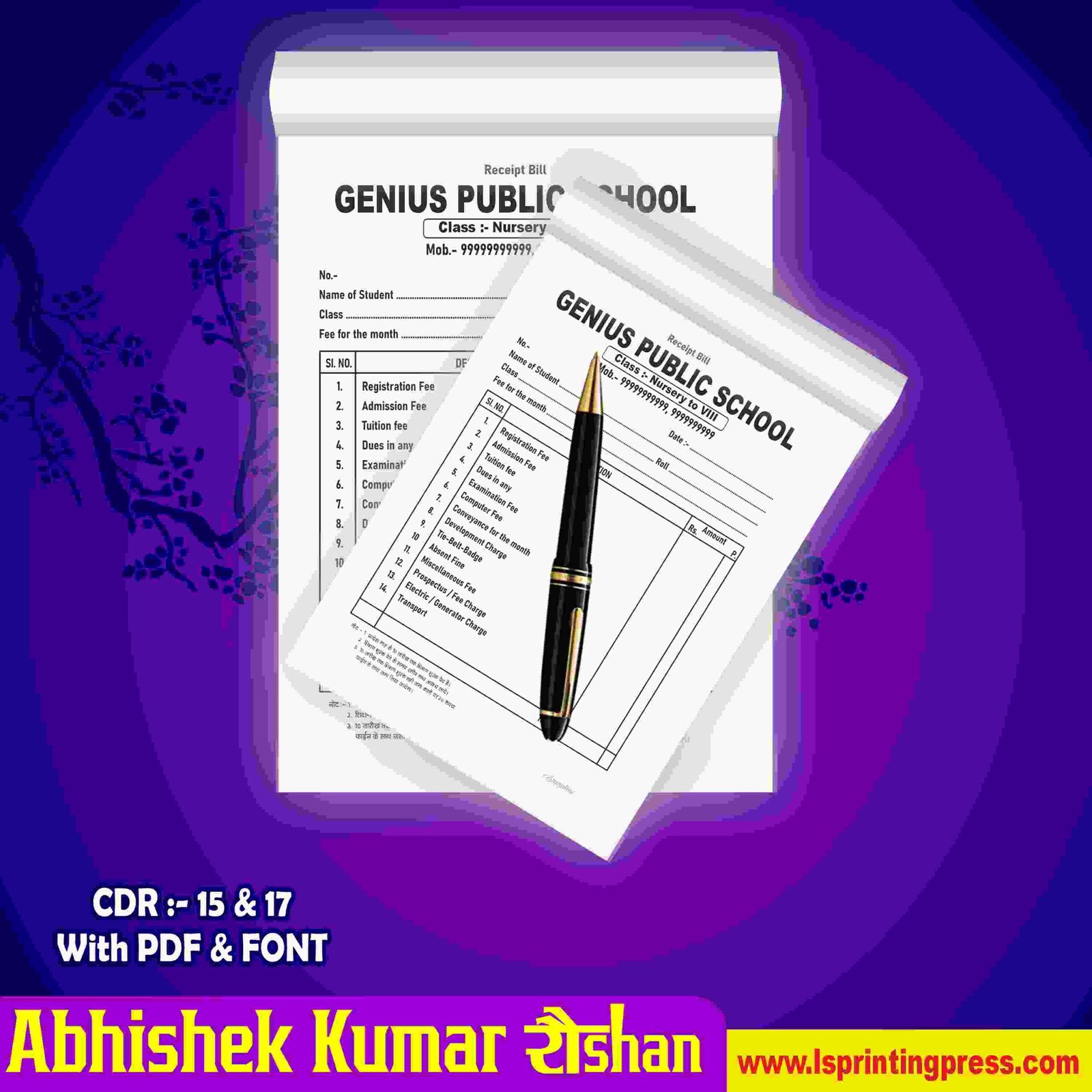 Professional Bill Book Design Template in CDR Format