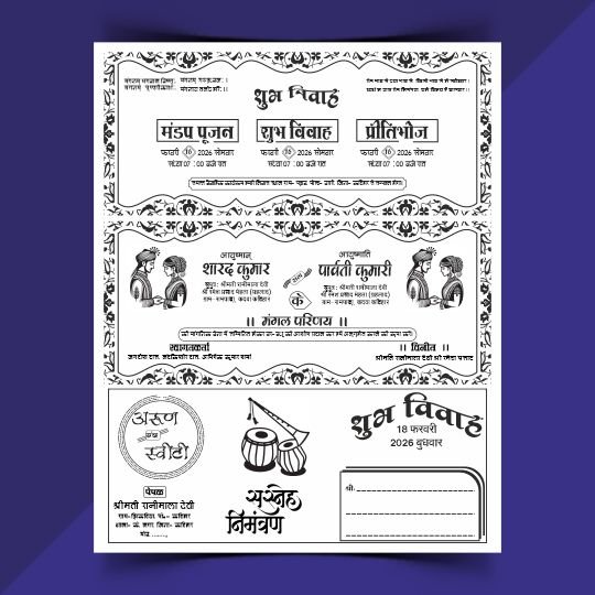 Hindu Shadi Card Design Black and white