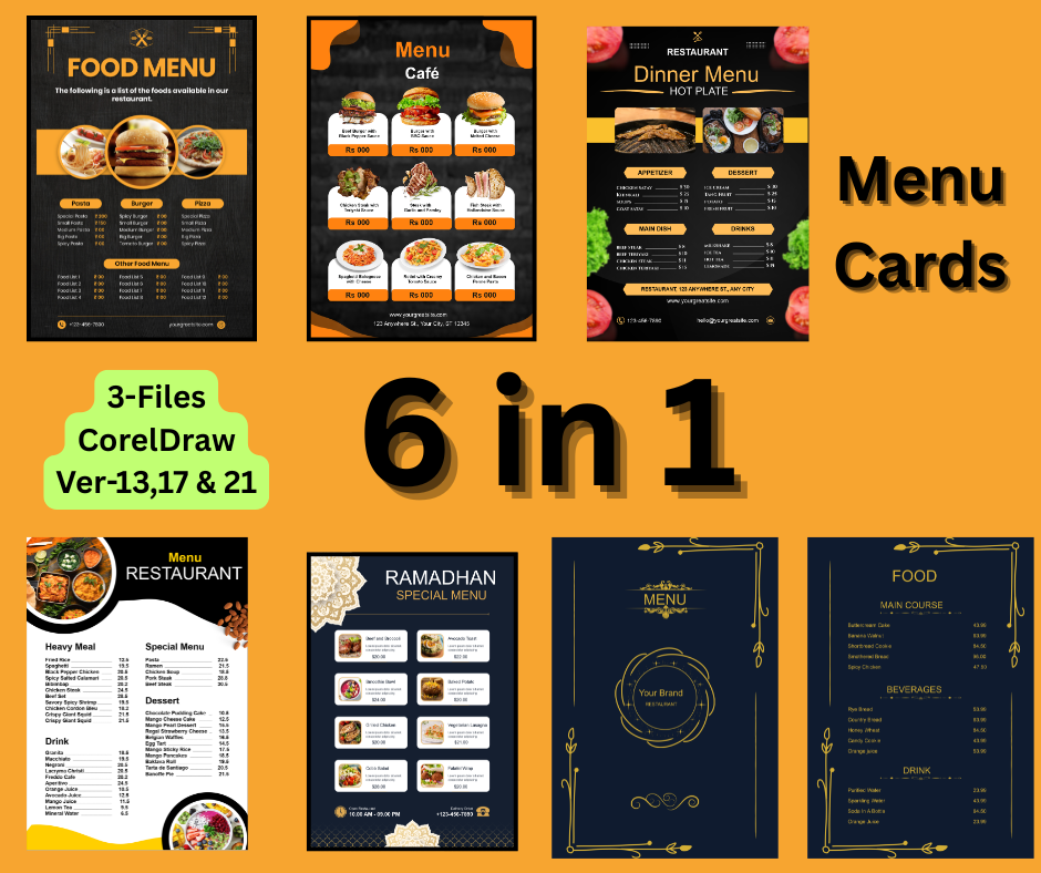 6 in 1 Menu Card Bundle CDR File