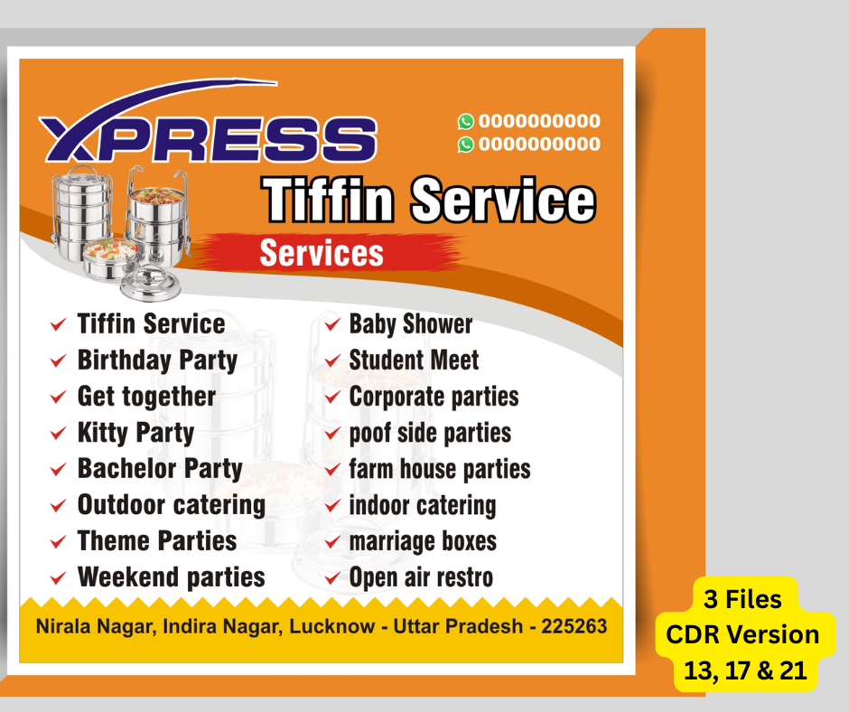 Lunch, Dinner Tiffin Service Flex, Banner, Flyer